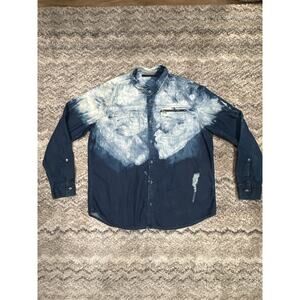 Sean John Y2K Distressed/Stone Wash Button Up Long Sleeve Jean Shirt Men’s 2XL